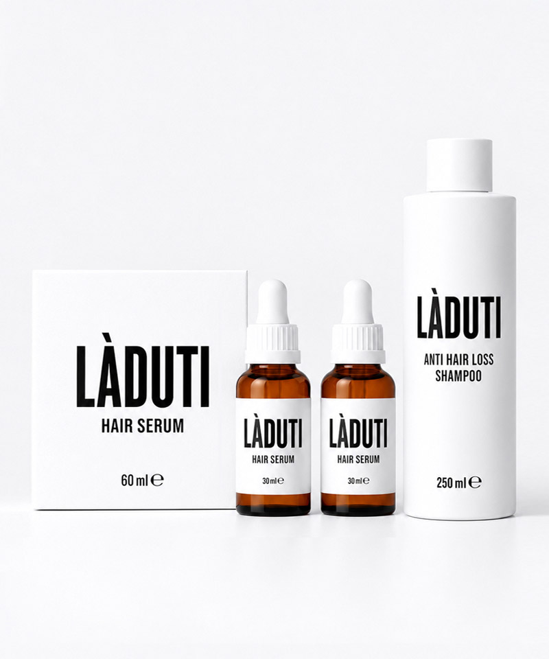 Laduti Komplett-Set: Hair Serum mit zwei Flaschen à 30 ml und Anti Hair Loss Shampoo 250 ml